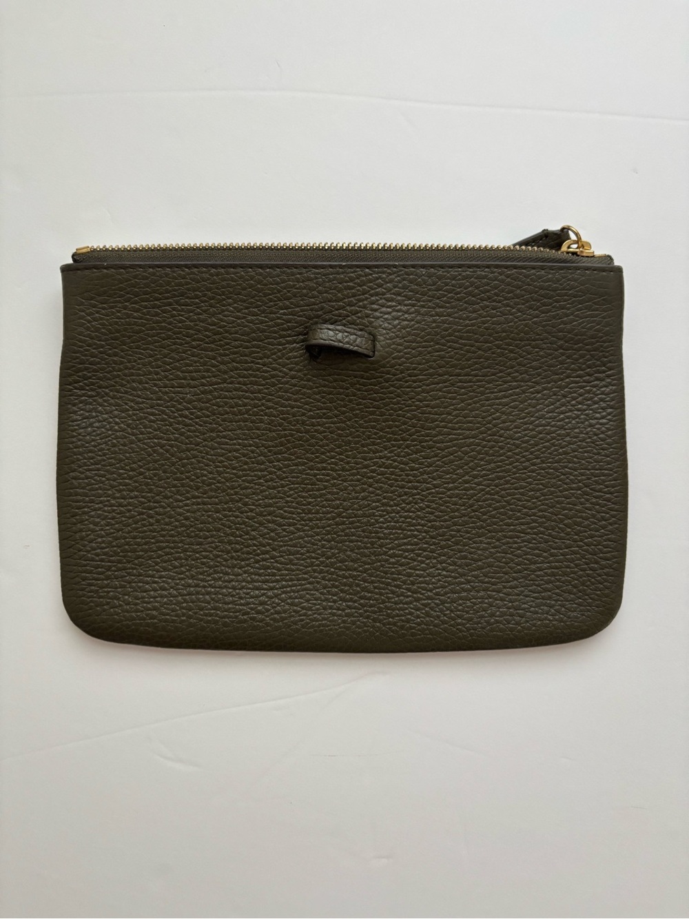 Annabel Ingall Pebbled Leather Zipper Pouch Minimalist Clutch Green
